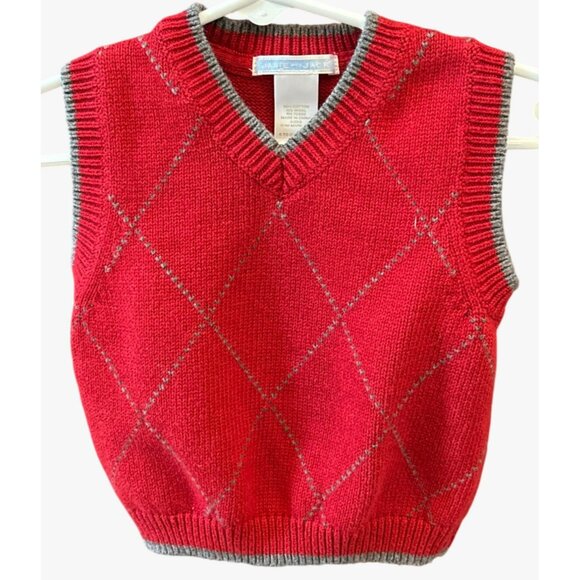 Janie & Jack Infant Red Argyle Sweater Vest 6-12M Preppy Holiday Academia - Picture 1 of 3
